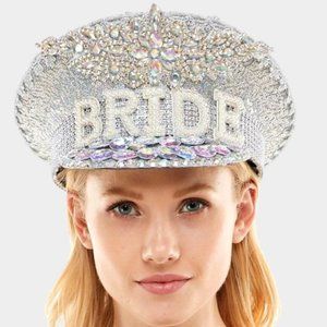 Bride Bachelorette Bling Hat, BRIDE Captain Hat,  Sequins Jewels Rhinestones